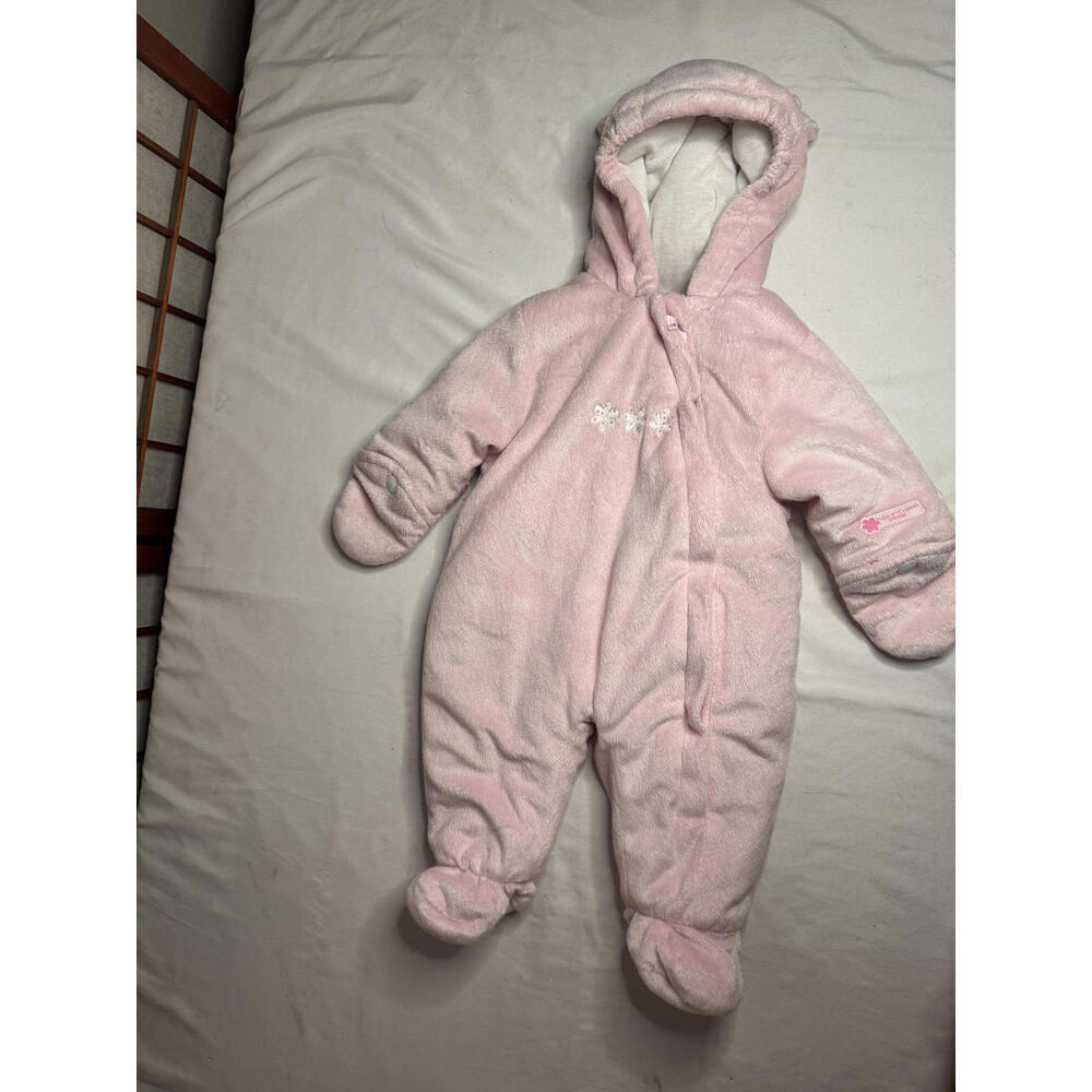 OshKosh B'gosh Baby Girls Pink Fleece Hooded Snowsuit Size 6-12 Months Very Warm - Picture 1 of 5